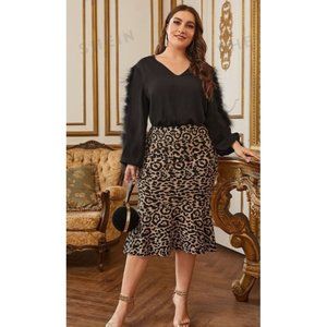 SHEIN Clasi Plus Flippy Hem Leopard Midi Skirt 3XL